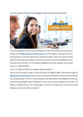 Can You Cancel Tickets from Allegiant Airlines Customer Service