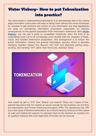 Victor Vickery- How to put Tokenization into practice