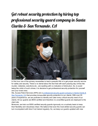 Get robust security protection by hiring top professional security guard company in Santa Clarita & San Fernando, CA