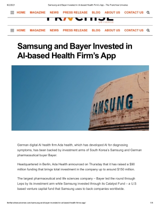 Samsung and Bayer Invested in AI-based Health Firm’s App - The Franchise Universe