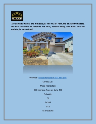 Houses for Sale in East Palo Alto | Miladrealestate.com