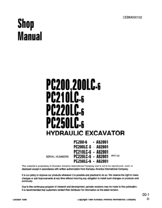 Komatsu PC200 Hydraulic Excavator Service Repair Manual (A82001 and up)