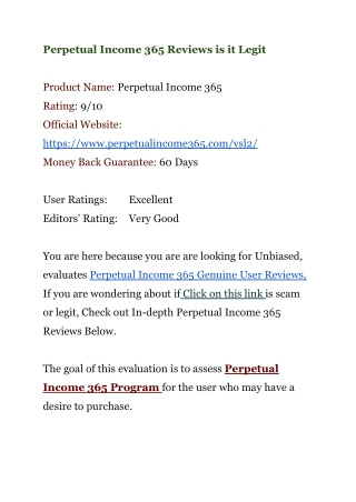 Perpetual Income 365 Reviews is it Legit _