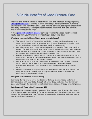 5 Crucial Benefits of Good Prenatal Care