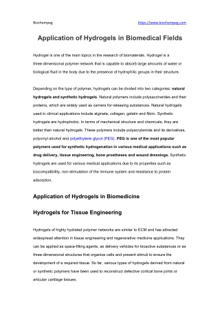 Application of Hydrogels in Biomedical Fields Biochempeg