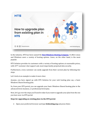 How to Upgrade Plan from Existing Plan in HTS