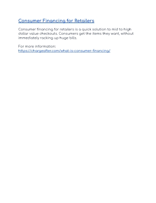 Consumer Financing for Retailers