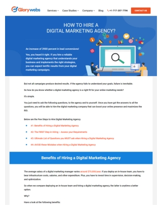 Benefits of Hiring a Digital Marketing Agency - Glorywebs