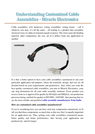 Understanding Customized Cable Assemblies - Miracle Electronics