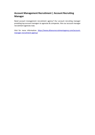 Account Management Recruitment - Account Recruiting Manager