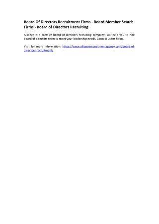 Board Of Directors Recruitment Firms - Board Member Search Firms - Board of Directors Recruiting