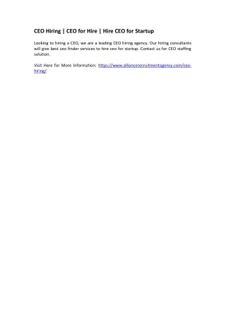 CEO Hiring - CEO for Hire - Hire CEO for Startup