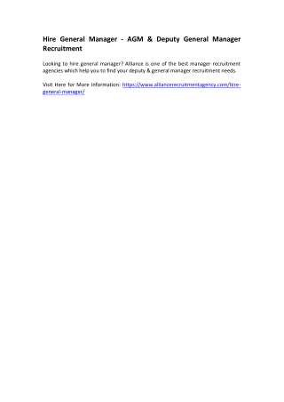 Hire General Manager - AGM & Deputy General Manager Recruitment