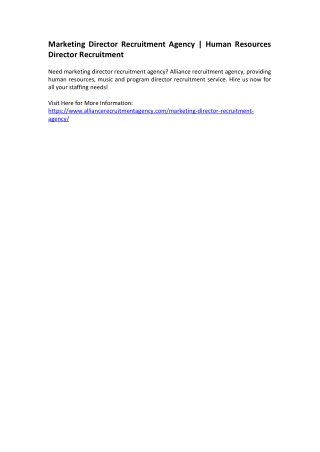 Marketing Director Recruitment Agency - Human Resources Director Recruitment
