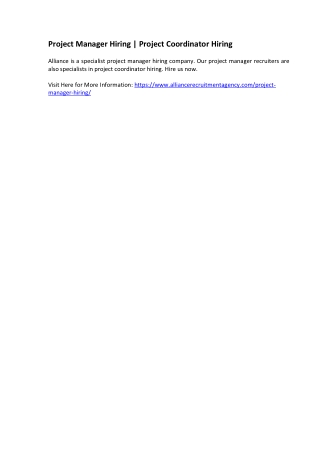 Project Manager Hiring - Project Coordinator Hiring
