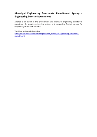 Engineering Director Recruitment - Municipal Engineering Directorate Recruitment Agency