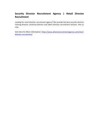 Security Director Recruitment Agency - Retail Director Recruitment