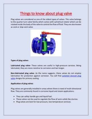 Things to know about plug valve