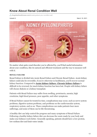 Knowing About Your Renal Condition Well