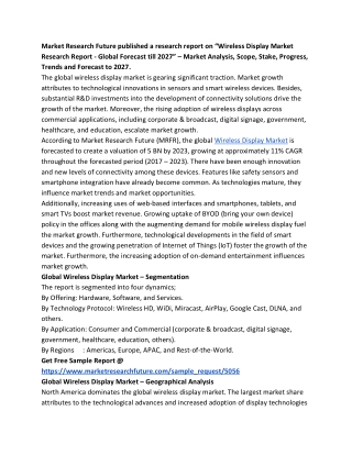 Wireless Display Market Scope, Growth Opportunities and Challenges 2027