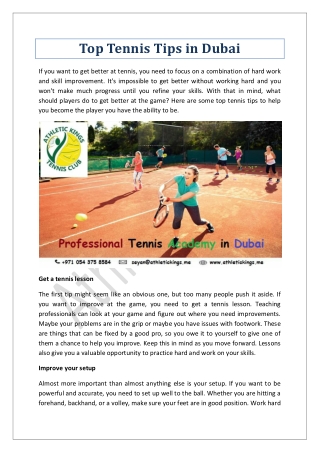 Top Tennis Tips in Dubai