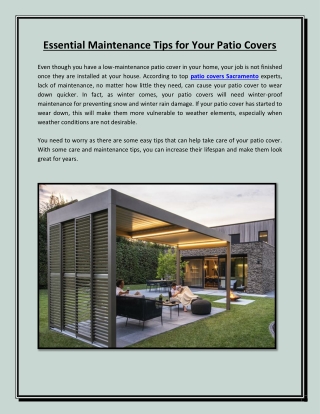 Some Tips For Keeping Home Patio Covers in Good Condition