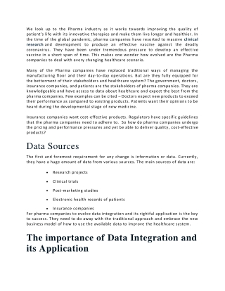 Data Integration and Application transforming the Pharma Industry