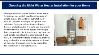 Choosing the Right Water Heater Installation for your Home