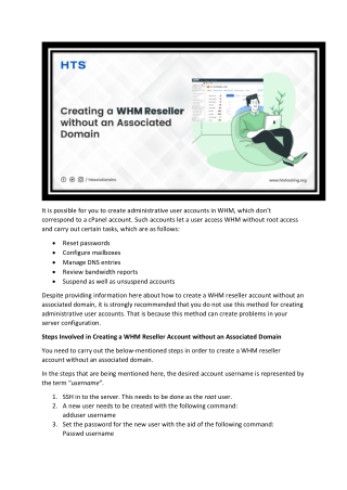 Creating a WHM Reseller without an Associated Domain