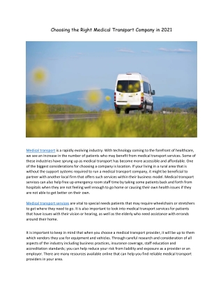 Choosing the Right Medical Transport Company in 2021