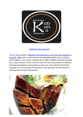 5% Off – Kobkunka Thai restaurant Menu Kingscliff , NSW