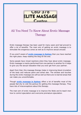 All You Need To Know About Erotic Massage Therapy