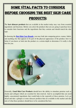 Some Vital Facts To Consider Before Choosing The Best Skin Care Products