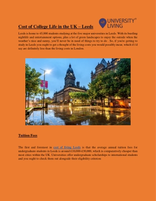 Cost of College Life in the UK - Leeds