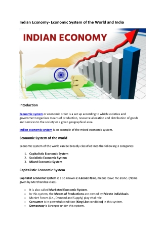 Economic System of the World and India