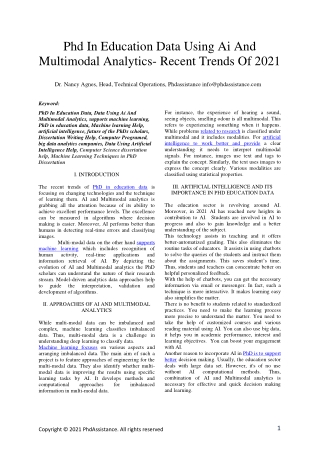 PhD In Education Data Using AI And Multimodal Analytics - Recent Trends Of 2021 - Phdassistance