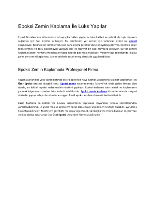 Epoksi Zemin Kaplama İle Lüks Yapılar
