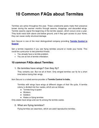 10 Common FAQs about Termites