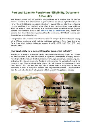 Personal Loan for Pensioners- Eligibility, Document & Benefits