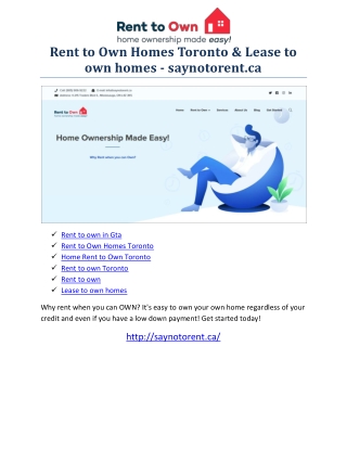 Rent to Own Homes Toronto