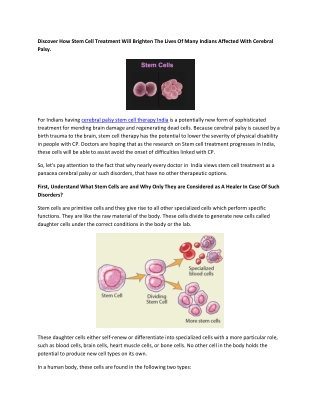 How Stem Cell Treatment Will Brighten Lives Of Many Indians Affected With CP