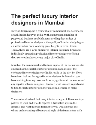 The perfect luxury interior designers in Mumbai