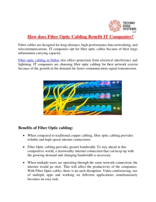 How does Fiber Optic Cabling Benefit IT Companies?