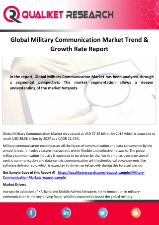 Global Military Communication Market Size, Share, Trend, Global Analysis