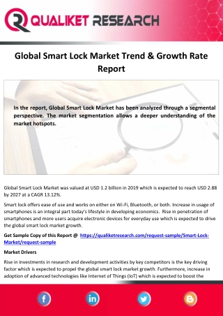 Global Smart Lock Market Demand Analysis, Size, Share, Growth Trends
