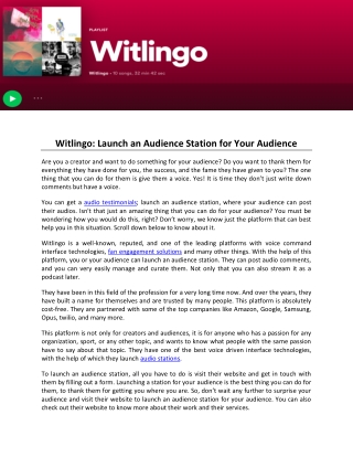 Witlingo-Launch an Audience Station for Your Audience