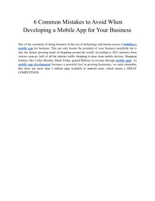 6 Common Mistakes to Avoid When Developing a Mobile App for Your Business