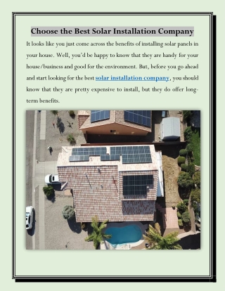 Choose the Best Solar Installation Company