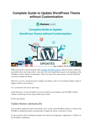 Complete Guide to Update WordPress Theme without Customization