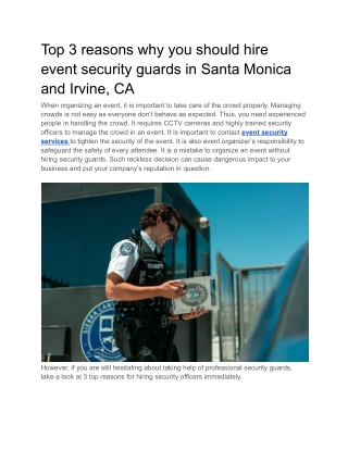 Top 3 reasons why you should hire event security guards in Santa Monica and Irvine, CA